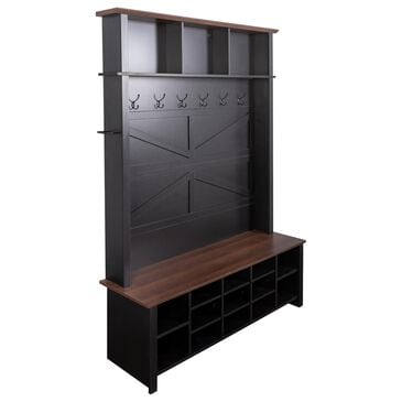 HOMLUX 6-Hook Hall Tree with 16-Compartment in Black and Walnut, , large