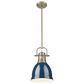 Golden Lighting Duncan 1-Light Small Pendant with Rod and Matte Navy Shade in Aged Brass, , large