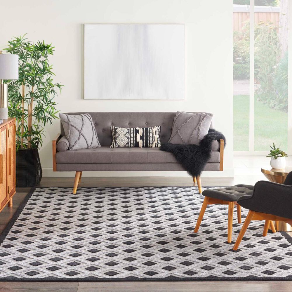 Nourison Aloha Geometric 12' x 15' Black and White Indoor/Outdoor Area Rug, , large