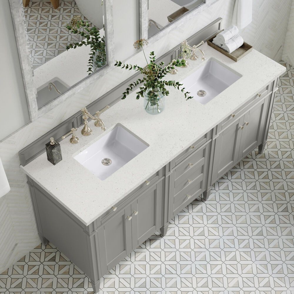 James Martin Vanities Brittany 72" Double Bathroom Vanity in Urban Gray with 3 cm Lime Delight Quartz Top and Rectangular Sinks, , large