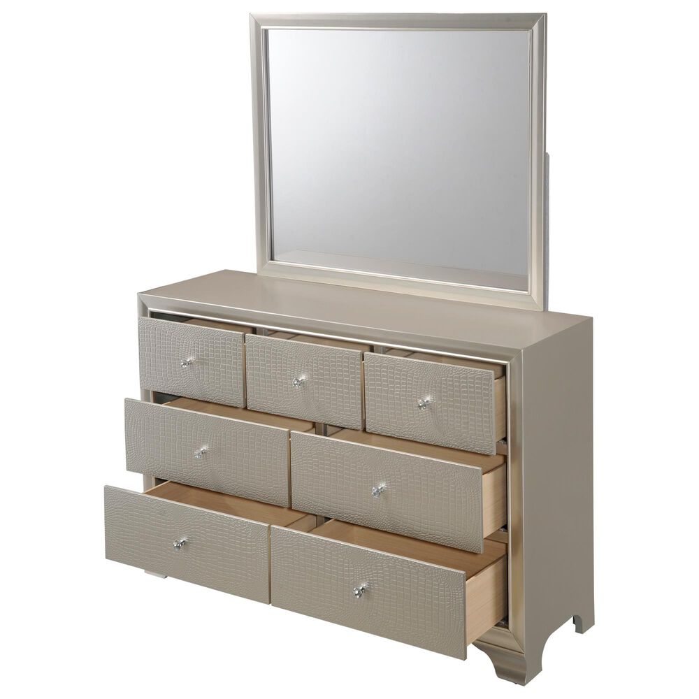 Crown Mark Lyssa 7-Drawer Dresser and Mirror in Champagne, , large