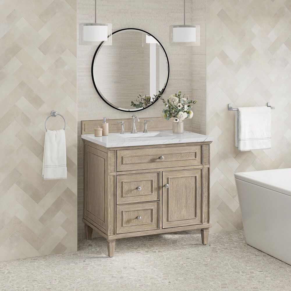 James Martin Vanities Lorelai 36&quot; Single Vanity in Whitewashed Oak with 3 cm Ethereal Noctis Quartz Top, , large