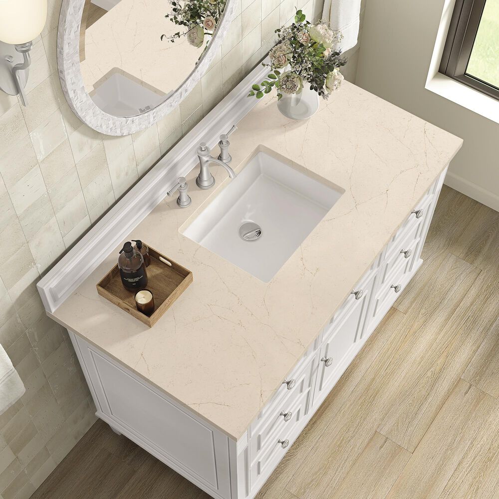 James Martin Vanities Lorelai 48&quot; Single Vanity in Bright White with 3 cm Eternal Marfil Quartz Top, , large