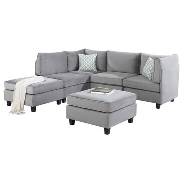 Hearth and Haven Simona 6-Piece Stationary Sectional Set in Gray Velvet, , large