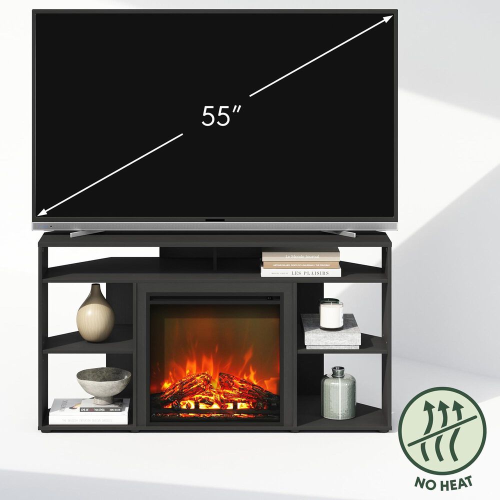 HOMLUX 47" Conner TV Stand with No Heat Electric Fireplace and 6 Open Shelves in Americano, , large