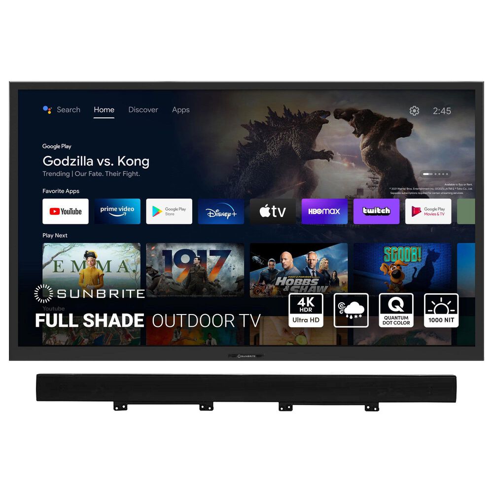 Sunbrite 55" Veranda 3 Series Outdoor Full Shade 4K UHD HDR - Smart TV with 2-Channel All-Weather Soundbar in Black, , large
