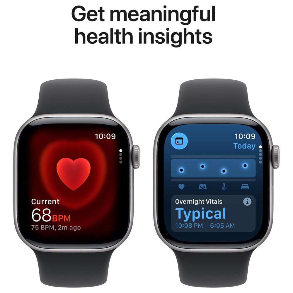 Apple Watch Series 11 (GPS) 46mm Aluminum Case with Black Sport Band - S/M in Space Gray and 2-Year AppleCare+, , large