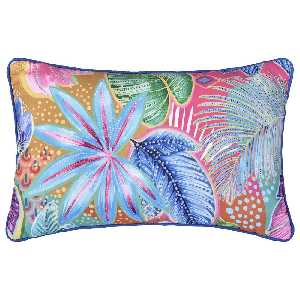 J. Queen Bold Hanalei 12&quot; x 20&quot; Lumbar Pillow in Aqua, Orange, Pink, and Blue, , large