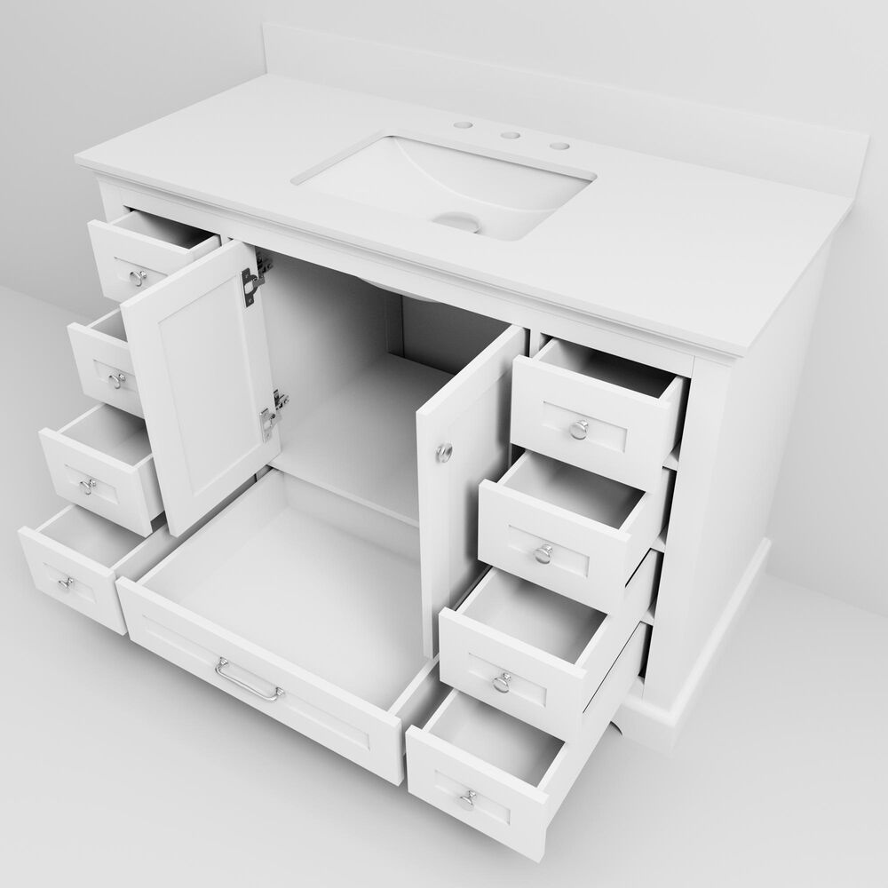 Lexora Home Dukes 48" Single Bathroom Vanity in White with 2 cm White Quartz Top and Rectangular Sink, , large