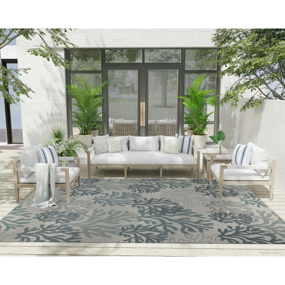 Nourison Garden Oasis Nautical Blue 9&#39; x 12&#39; Indoor/Outdoor Area Rug, , large