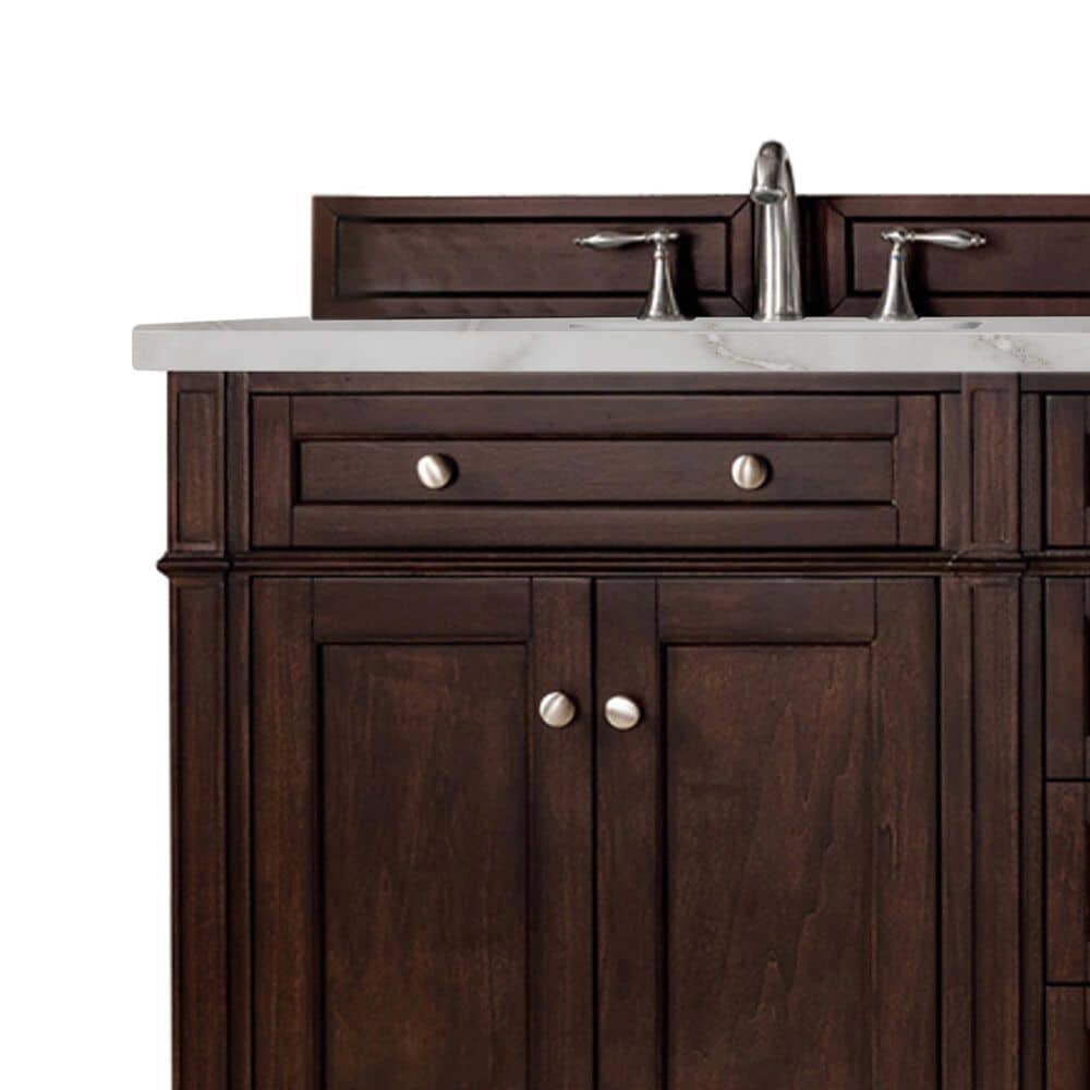 James Martin Vanities Brittany 72&quot; Double Bathroom Vanity in Burnished Mahogany with 3 cm Victorian Silver Quartz Top and Rectangular Sinks, , large