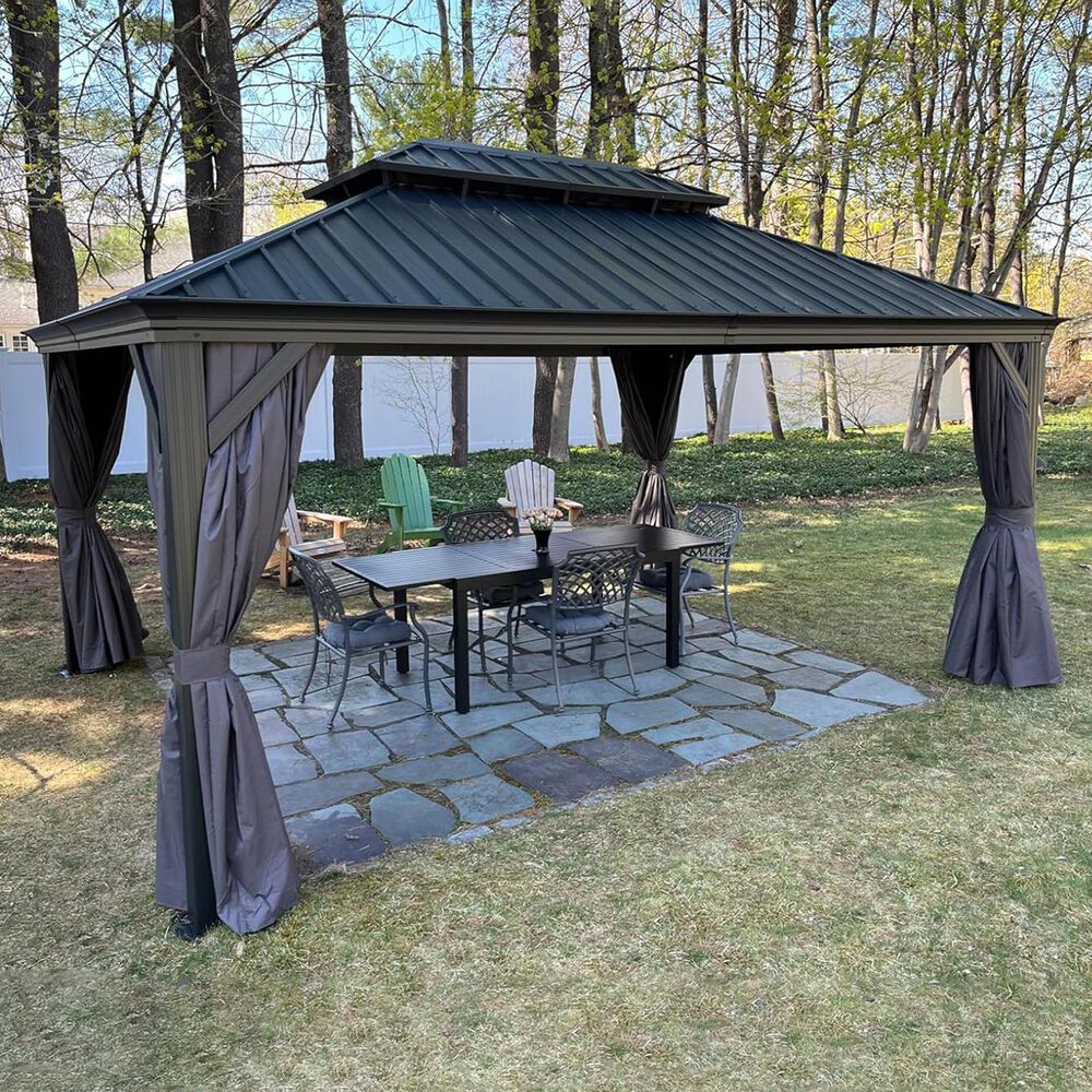 HOMLUX 16-ft x 12-ft Permanent Hardtop Gazebo Gray Gazebo with Hardtop Roof (Screen Included), , large