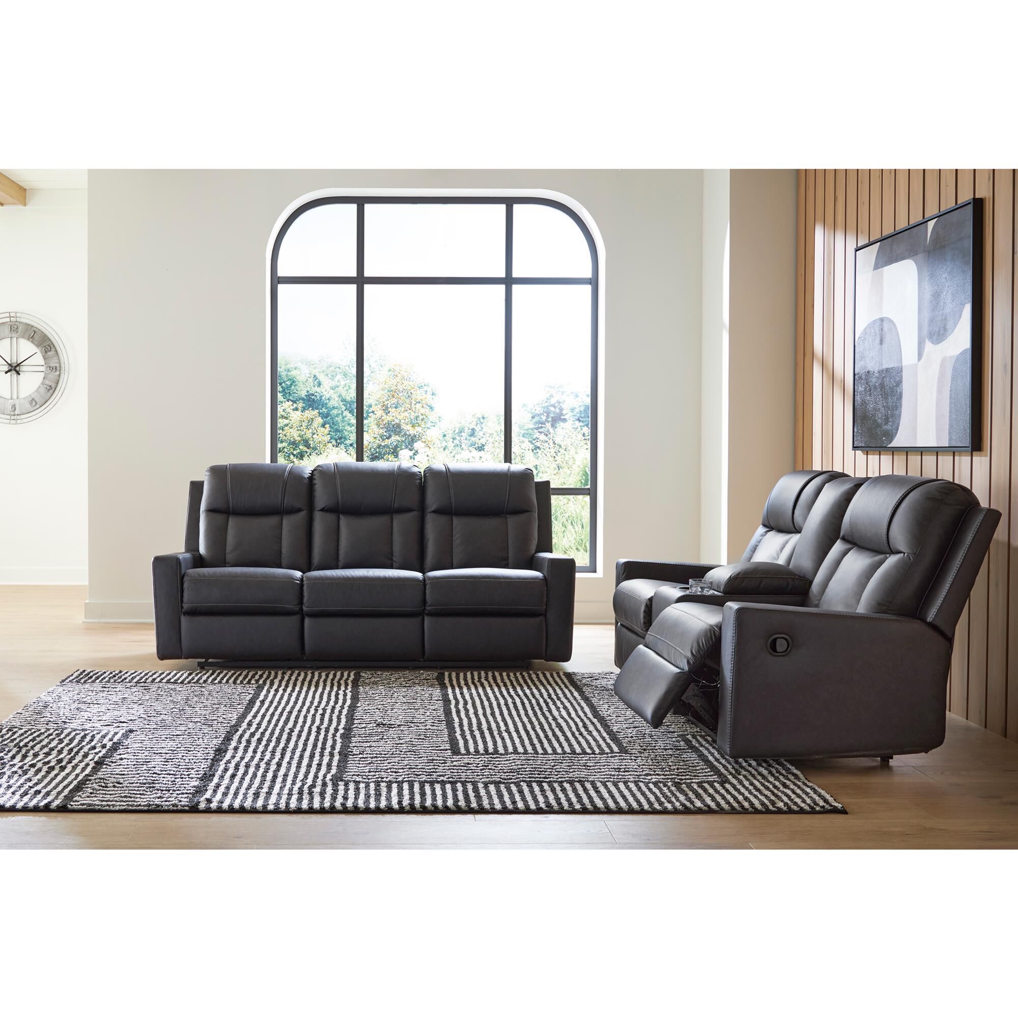 Ashley Mackmenville Manual Double Reclining Console Loveseat in Carbon