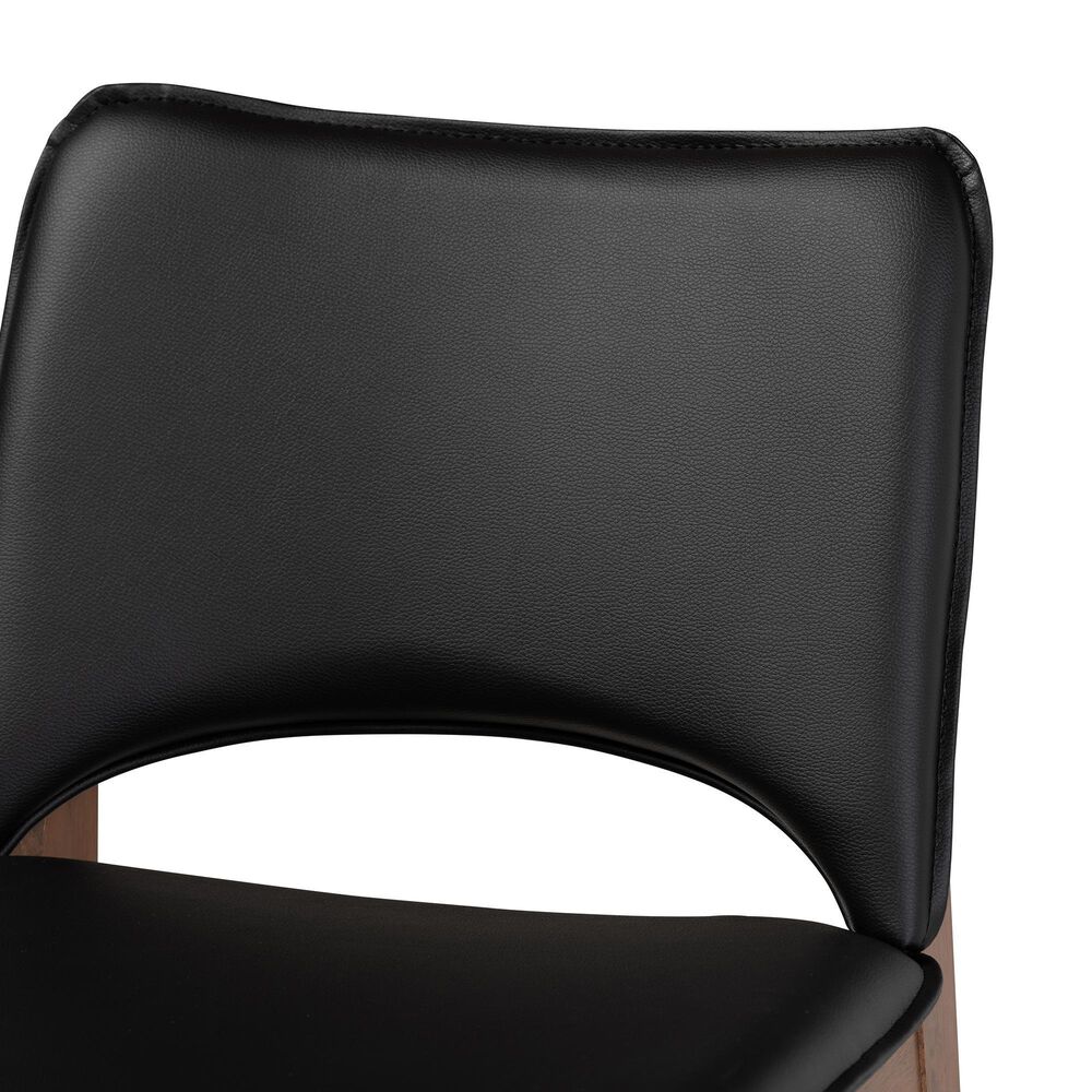 Baxton Studio Afton Side Chair with Black Faux Leather in Walnut Brown (Set of 2), , large