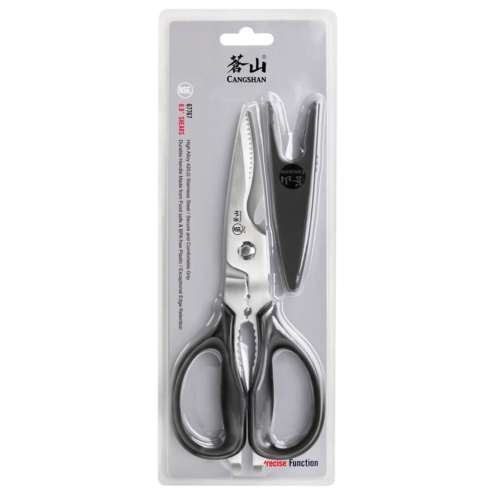 Cangshan Top Cut 9&quot; Heavy Duty Utility Kitchen Shears with Blade Holder in Black and Stainless Steel, , large