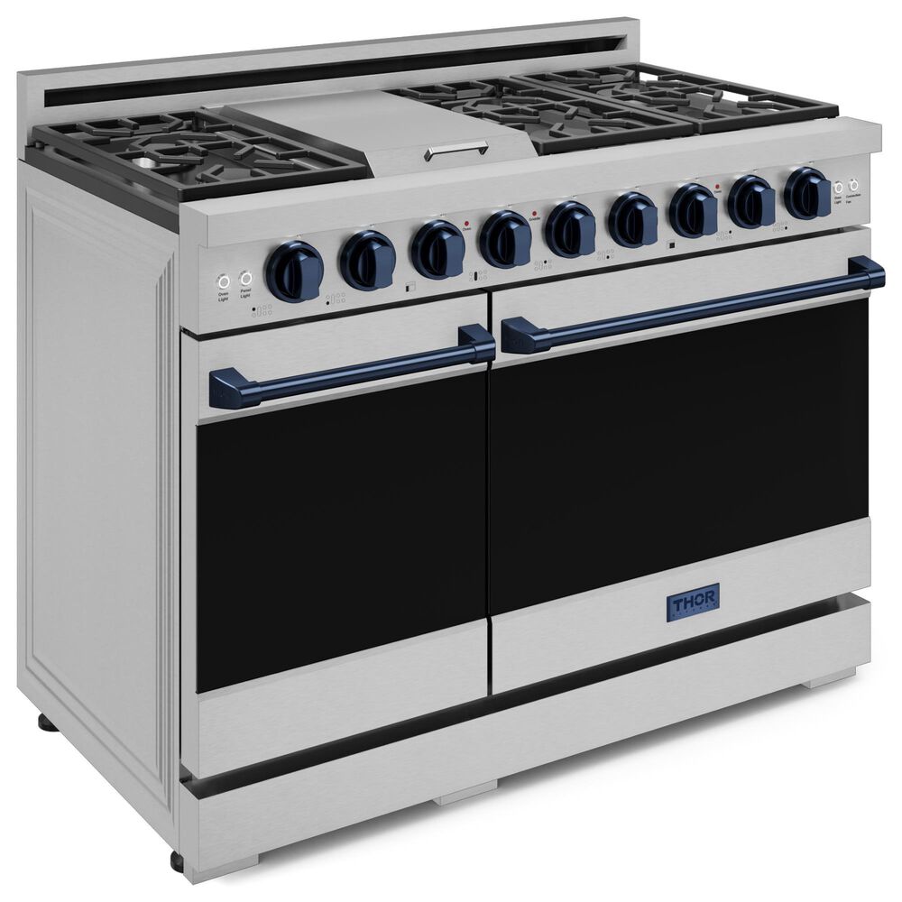THOR KITCHEN Gordon Ramsay 6.8 Cu. Ft. 48&quot; Professional Natural Gas Range with Navy Blue Handle Kit in Stainless Steel, , large