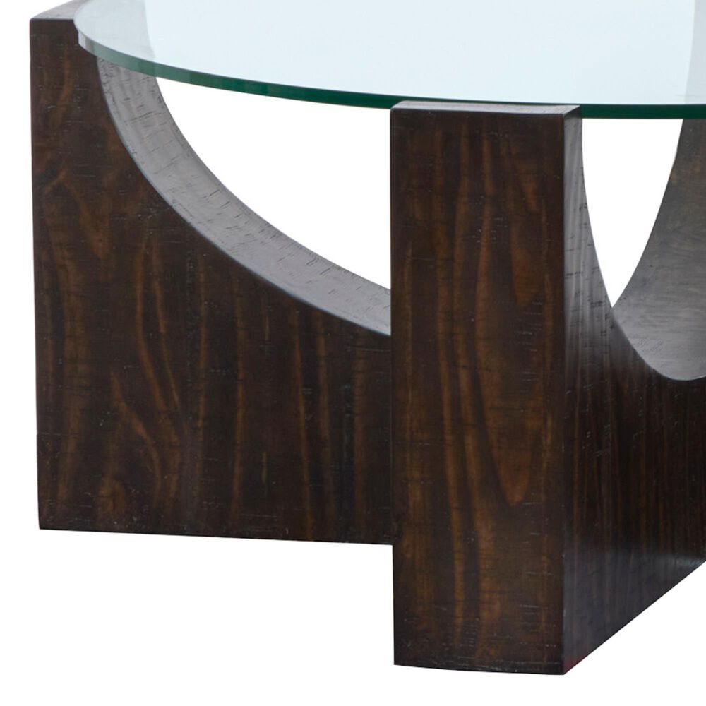 Nicolette Home Beckham Round Cocktail Table with Casters in Rustic Tavern and Clear, , large