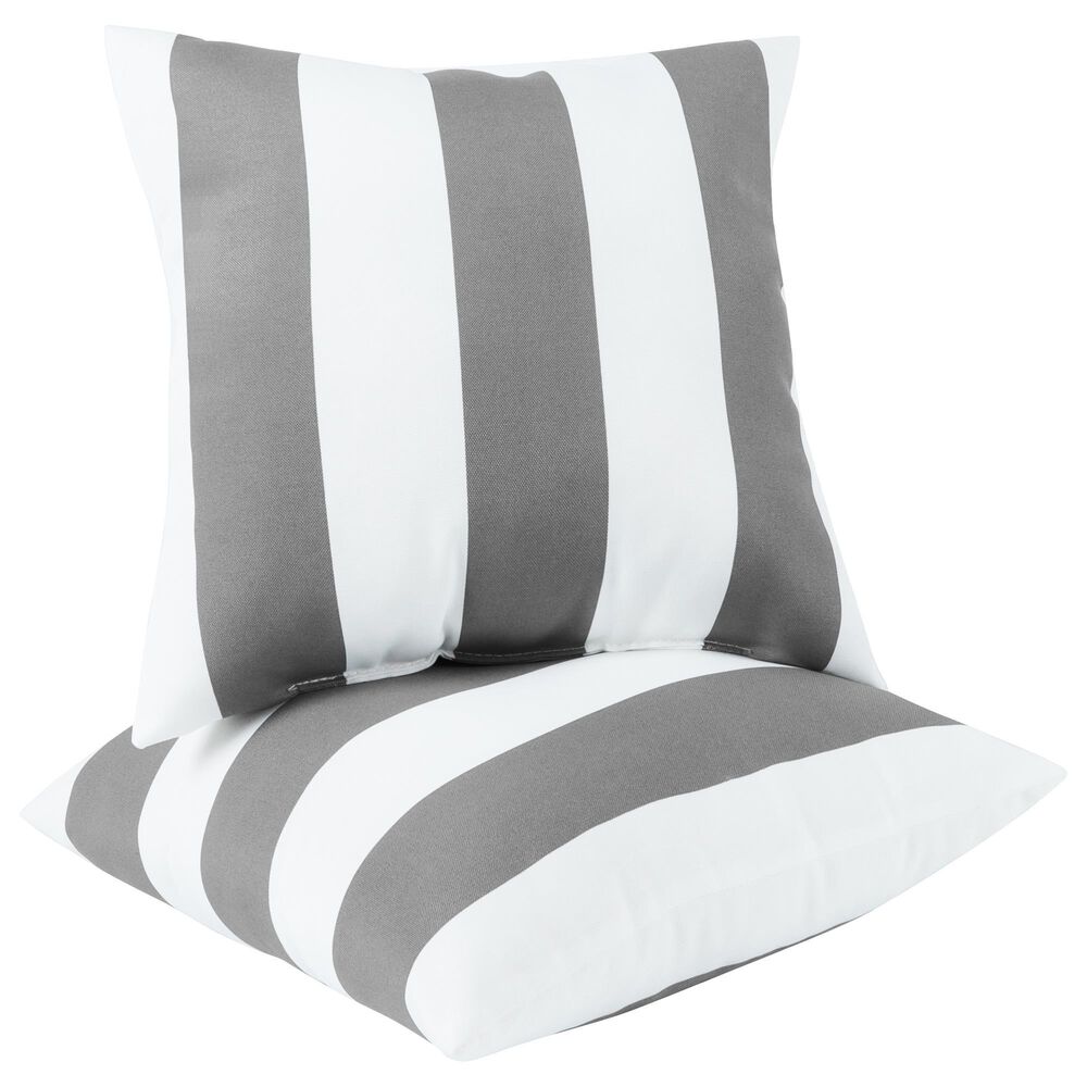Hearth and Haven 18" x 18" Outdoor Cotton Stripe Throw Pillow in Grey and White (Set of 2), , large