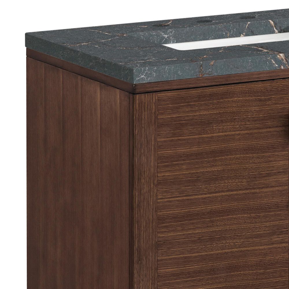 James Martin Vanities Amberly 30&quot; Single Bathroom Vanity in Mid-Century Walnut with 3 cm Parisien Bleu Quartz Top and Rectangular Sink, , large