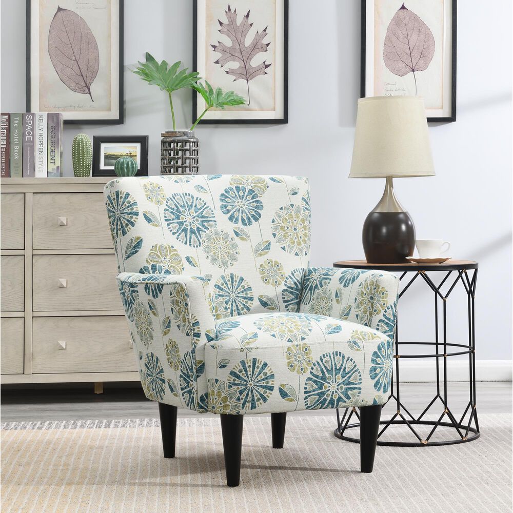 Emerald Home Furnishings Flower Power Accent Chair in Cascade Teal, , large