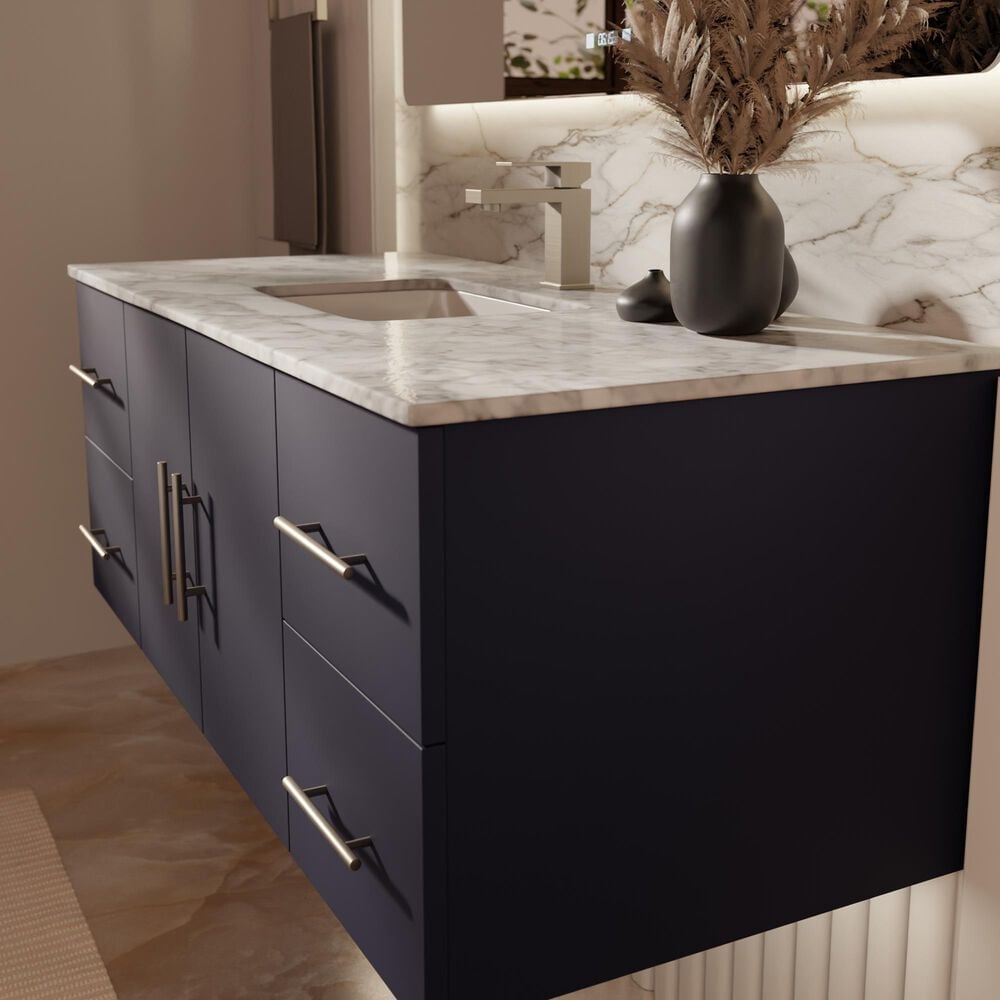 Lexora Home Geneva 48&quot; Single Bathroom Vanity in Navy Blue with 2 cm White Carrara Marble Top and Rectangular Sink, , large
