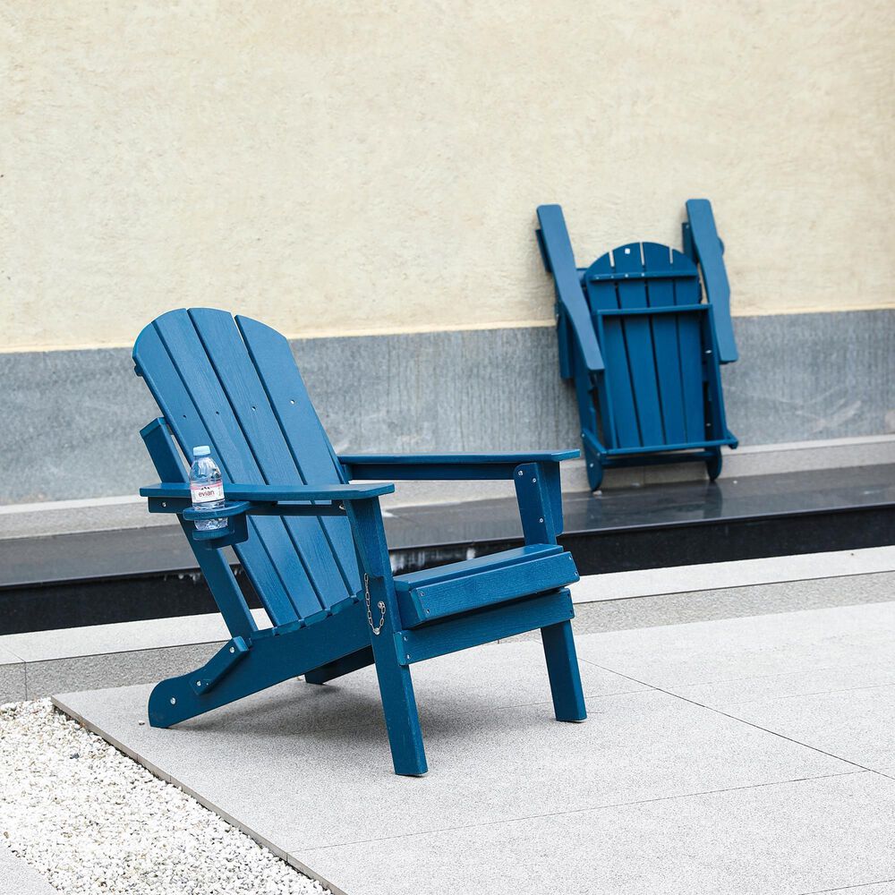 Hearth and Haven 34" Outdoor Folding Adirondack Chair with Cup Holder in Navy Blue, , large