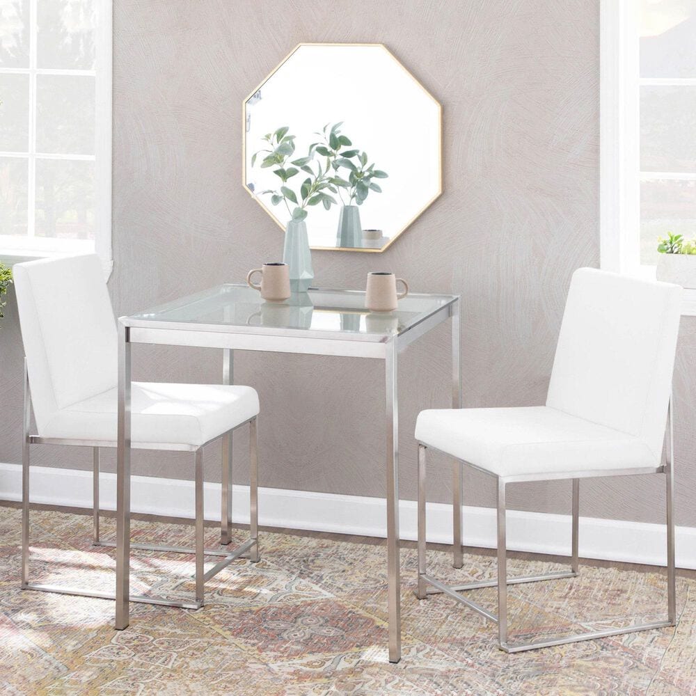 Lumisource Fuji Side Chair with White Velvet Cushion in Brushed Stainless Steel &#40;Set of 2&#41;, , large