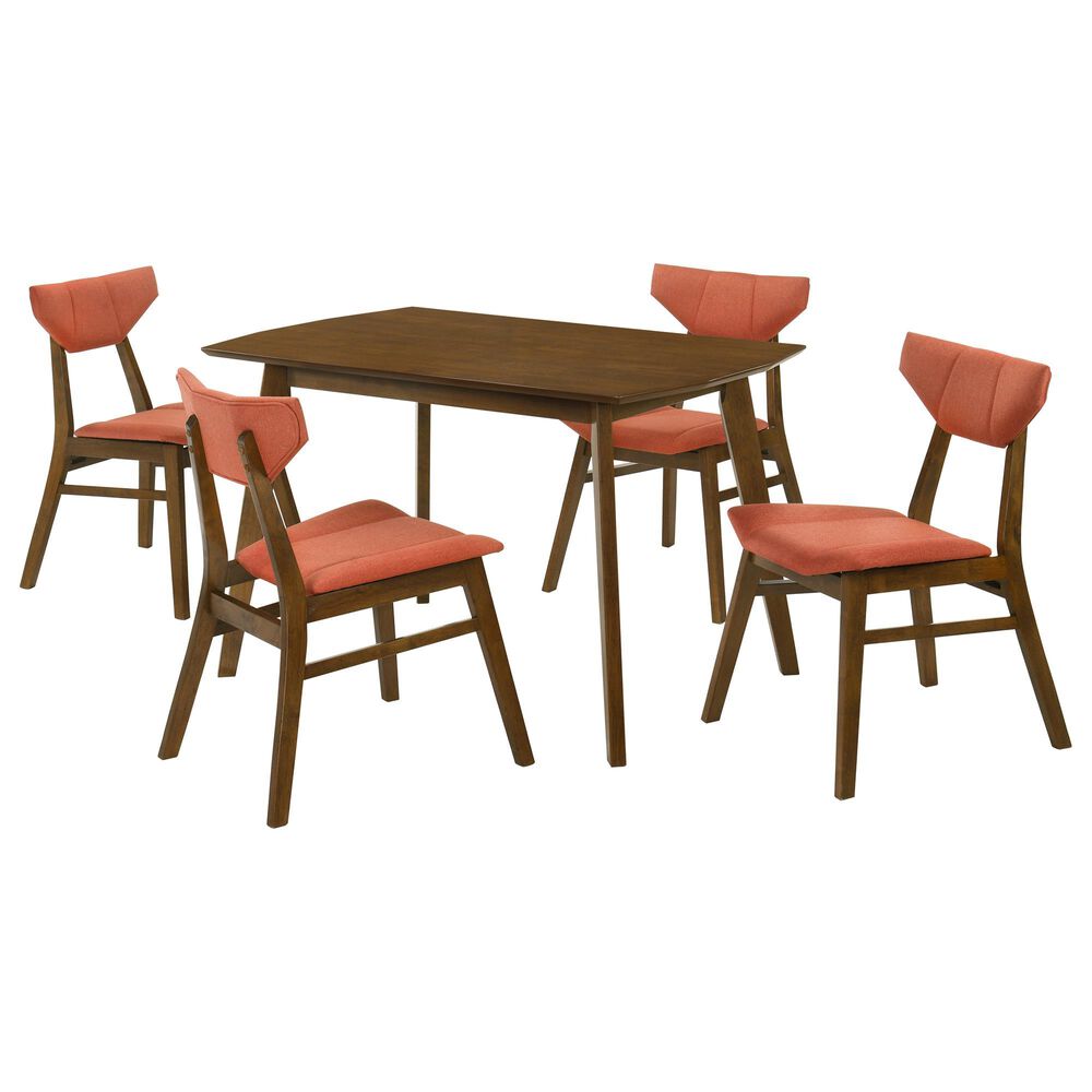 Armen Living Amaris 5-Piece Rectangular Dining Set with Poppy Upholstery in Walnut, , large