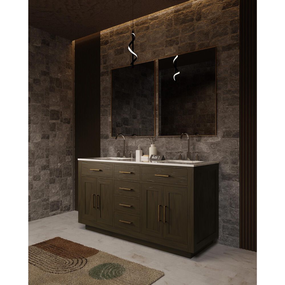 Lexora Home Abbey 60" Double Bathroom Vanity in Brown Oak with 2 cm White Carrara Marble Top and Rectangular Sinks, , large