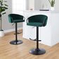 LumiSource Claire Swivel Adjustable Barstool with Green Velvet Upholstery in Black (Set of 2), , large