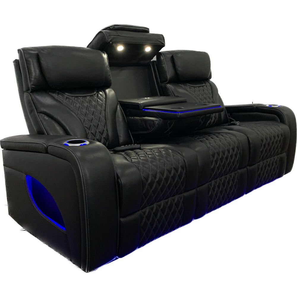 Aurora Furnishings Power Reclining Sofa with Drop Down Table in Black