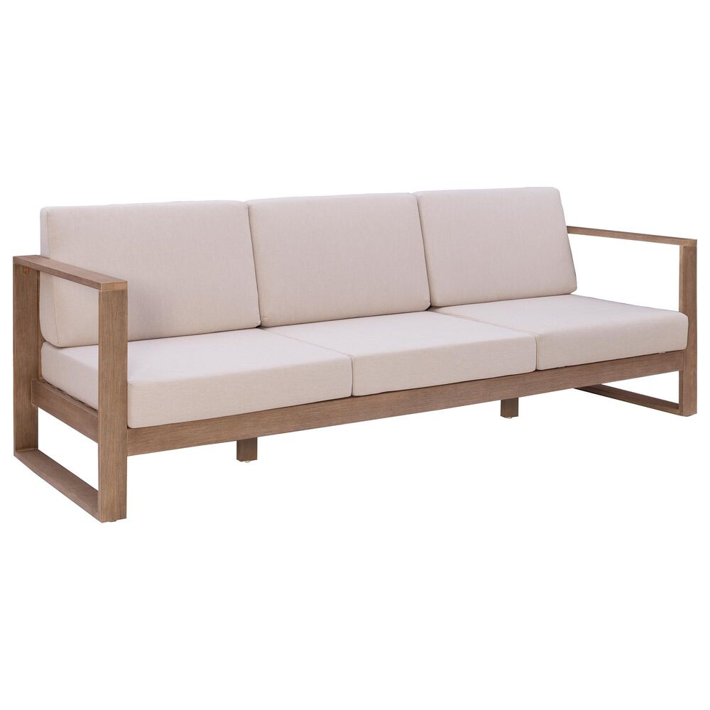 Linon Home Decor Silas 3-Seater Outdoor Sofa with Beige Cushions in Natural, , large