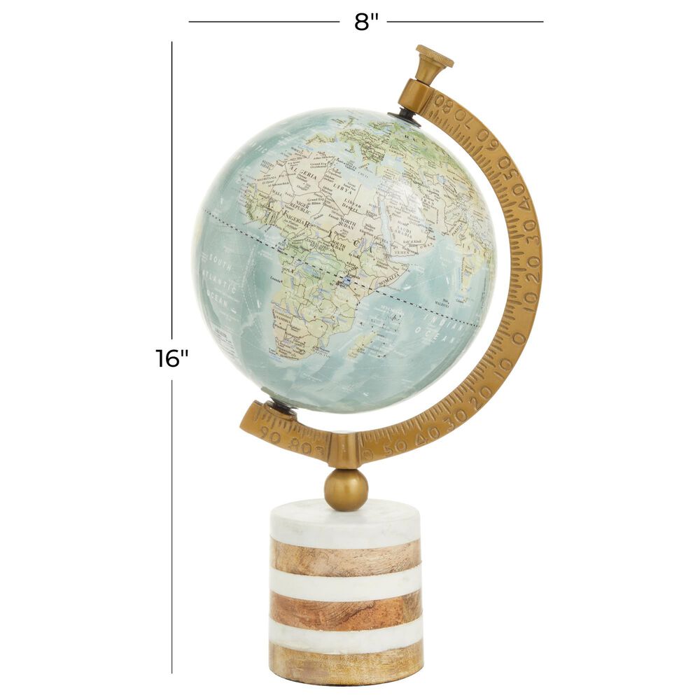 Maple and Jade 8&quot; x 16&quot; Globe in Turquoise, Green, Brass and Natural, , large