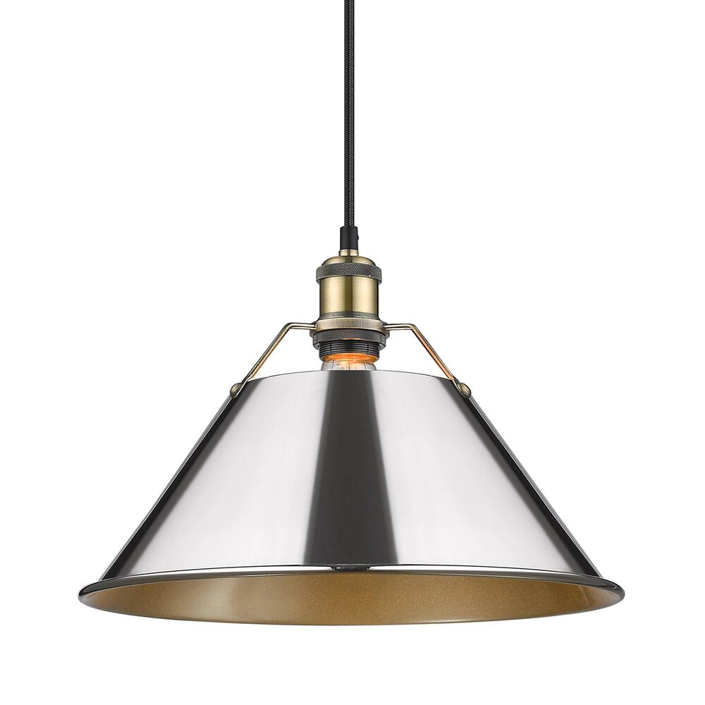 Golden Lighting Orwell 1-Light Wide Large Pendant with Chrome Shade in Aged Brass, , large
