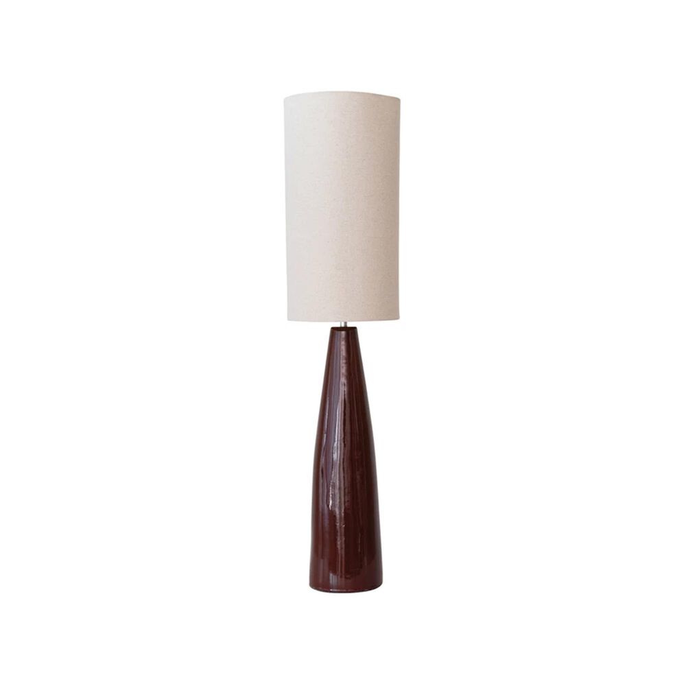 Teak Interiors Ceramic Floor Lamp Linen Shade, , large