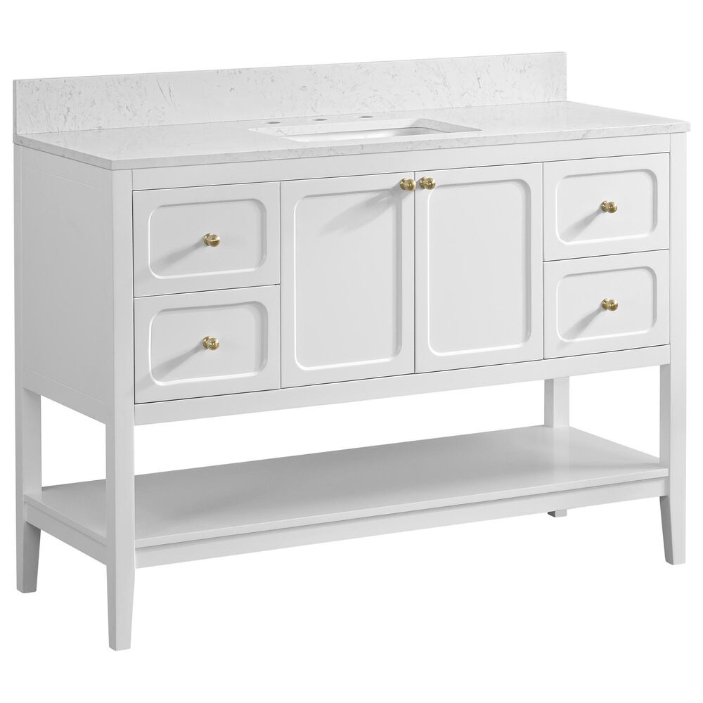 37B Ravello 48" Single Bathroom Vanity Cabinet in Bright White with Marble Top and Backsplash, , large
