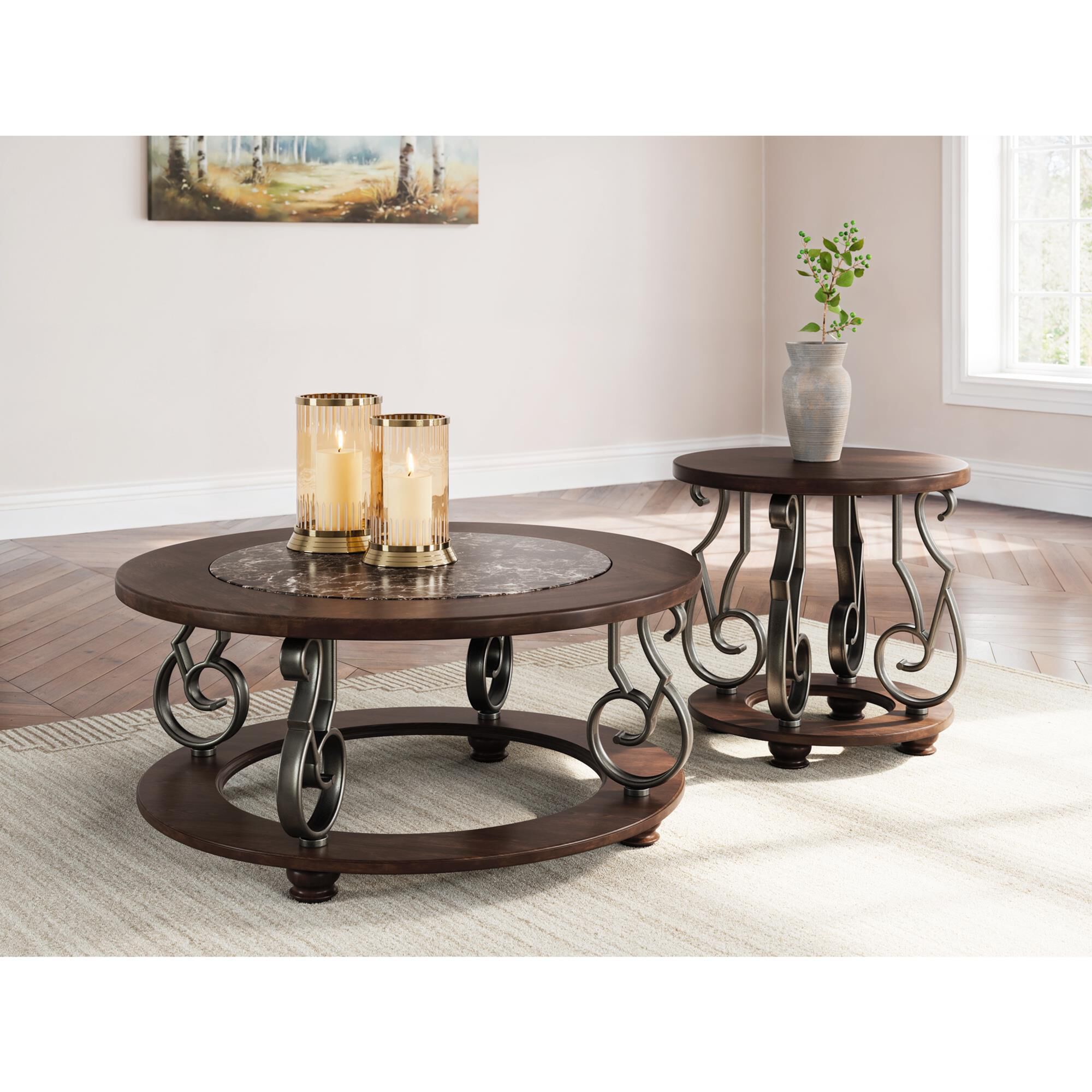 Ashley Frallyn Cocktail Table in Dark Brown and Dark Pewter