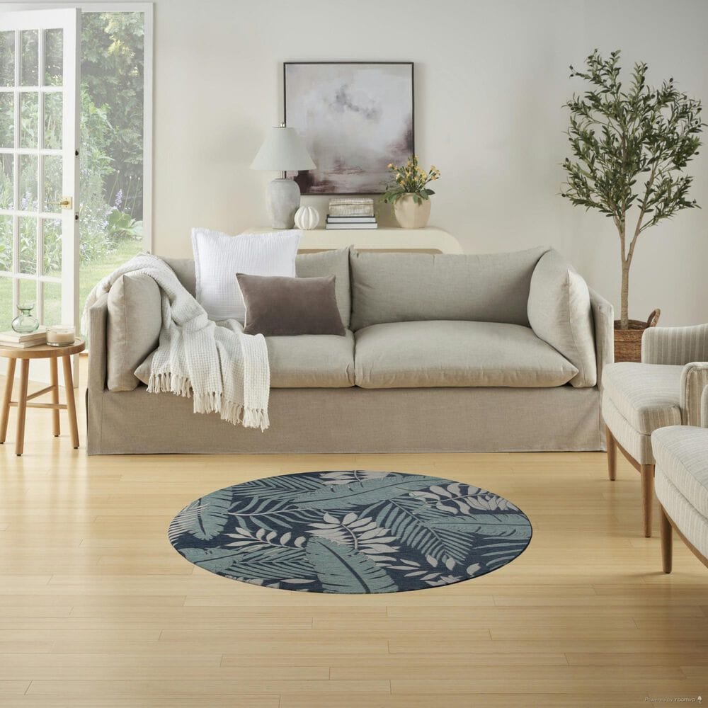 Nourison Garden Oasis GOA02 Navy 4&#39; Round Indoor/Outdoor Area Rug, , large