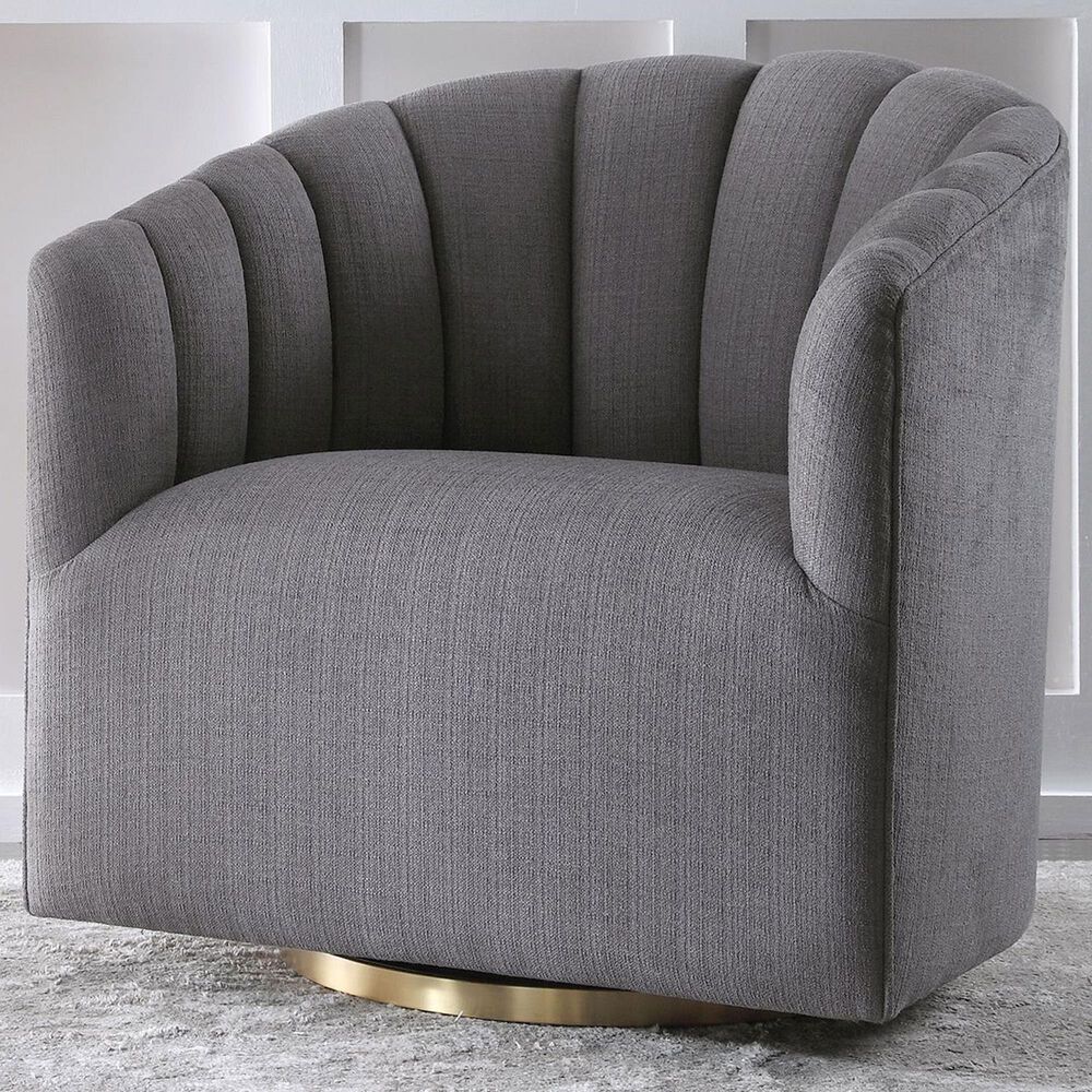 Uttermost Cuthbert Swivel Chair in Light Charcoal Gray, , large