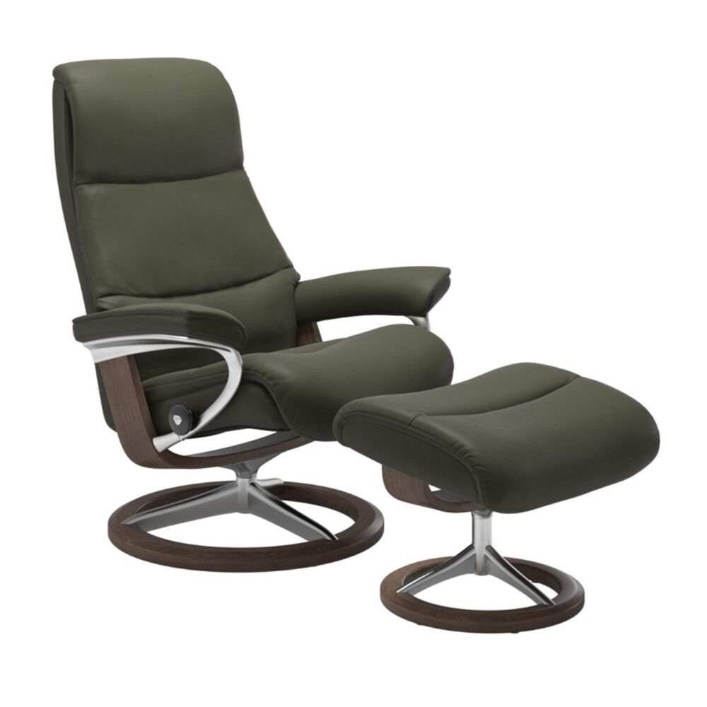 Stressless View Large Chair and Ottoman in Paloma Dark Oliver, , large