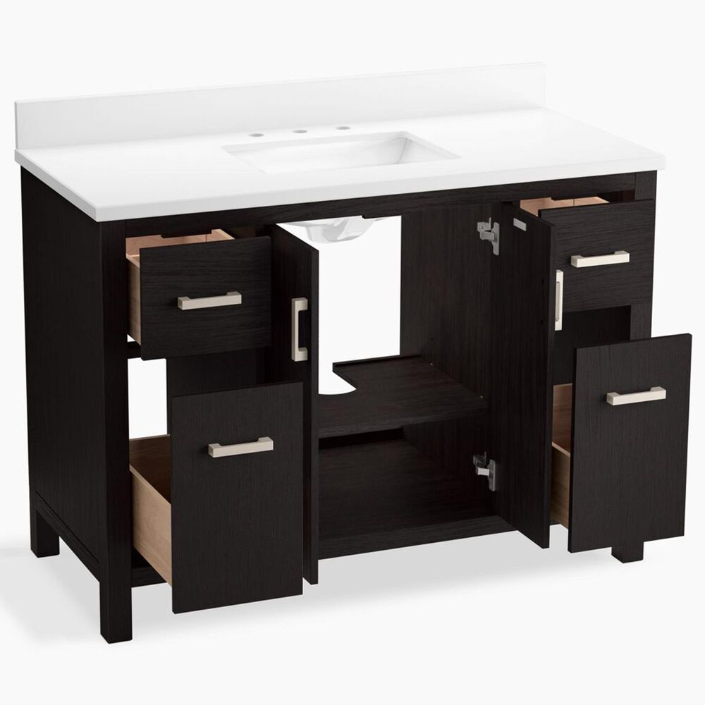 Kohler Kresla 48" Single Bathroom Vanity in Carbon Oak with 3 cm White Quartz Top and Rectangular Sink, , large