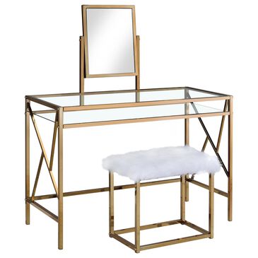 Furniture of America Estrada 3 Piece Vanity Set in Gold, , large