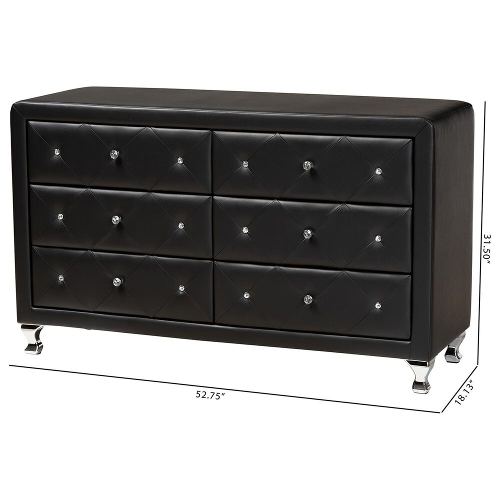 Baxton Studio Luminescence 6-Drawer Dresser with Black Upholstered in Chrome, , large