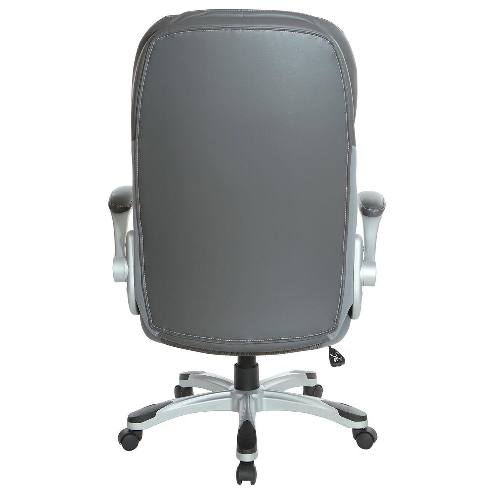 OSP Home Deluxe Bonded Leather Executive Chair with Gray Cushion with Silver Finish, , large