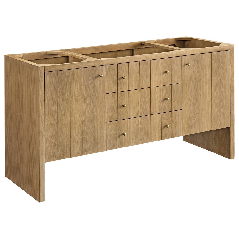 James Martin Vanities Hudson 60" Single Bathroom Vanity in Light Natural Oak with Single Hole 3 cm White Zeus Quartz Top and Rectangular Sink, , large