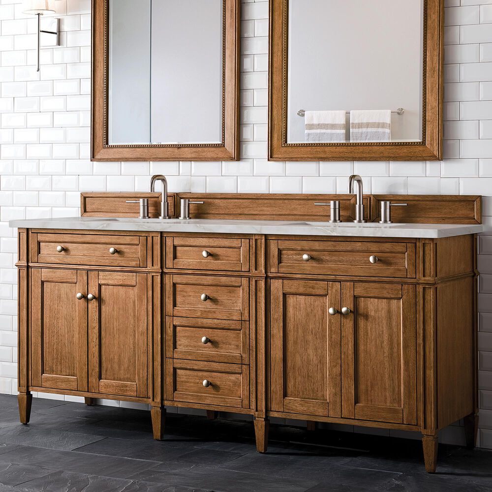 James Martin Vanities Brittany 72" Double Bathroom Vanity in Saddle Brown with 3 cm Eternal Jasmine Pearl Silestone Top, Rectangular Sinks and FreePower Wireless Charger, , large