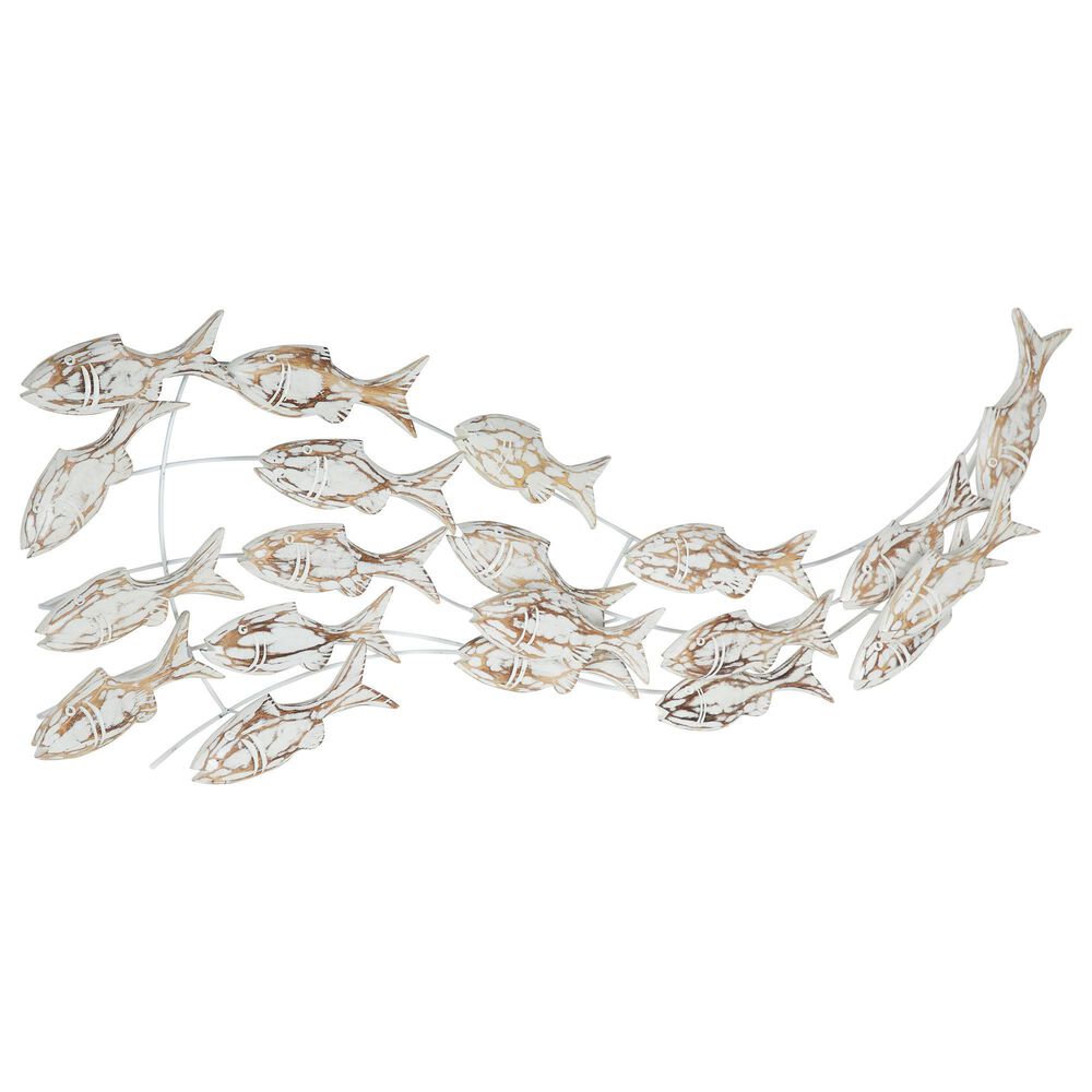 Maple and Jade 17" x 45" Fish Wall Decor in White and Brown, , large
