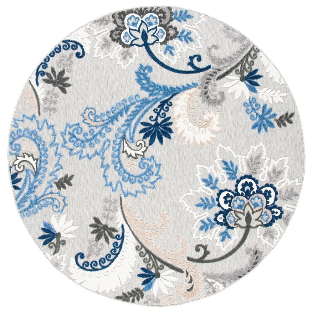 Safavieh Cabana CBN305F 6"7" Round Grey and Blue Indoor/Outdoor Area Performance Rug, , large