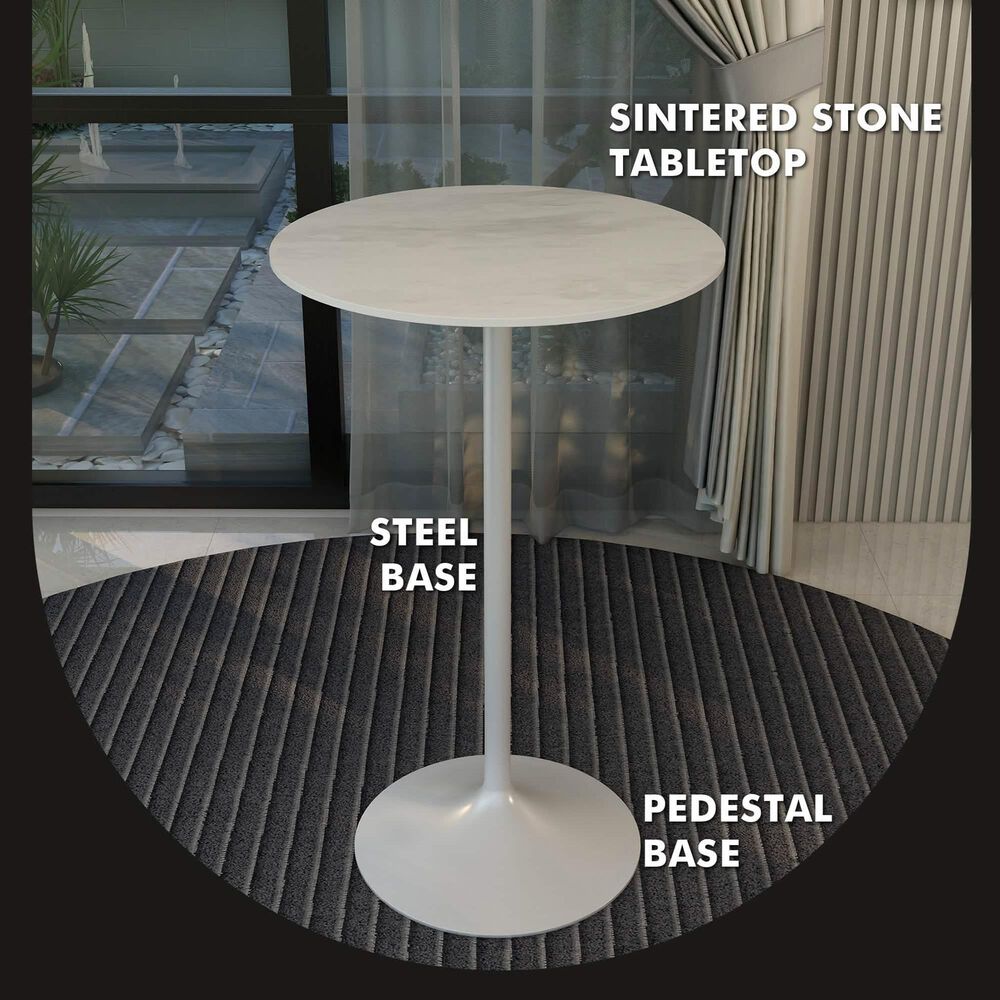 Leisuremod LeisureMod Verve Collection Modern Bar Height Table White Base with 27 Round Marble White Sintered Stone Top, , large