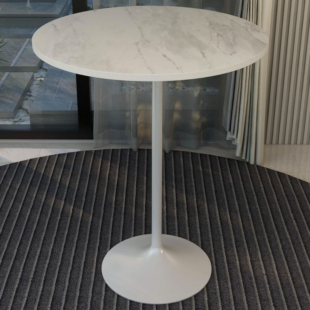Leisuremod Verve 36&quot; Round Bar Height Dining Table with Resin Top in White - Table Only, , large